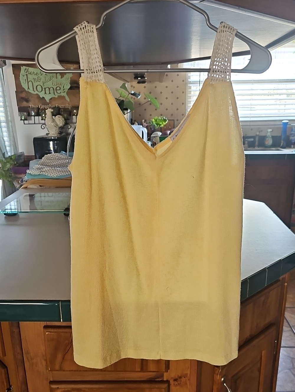 Sunshine Crochet-strap V-Neck Tank Top - Yellow